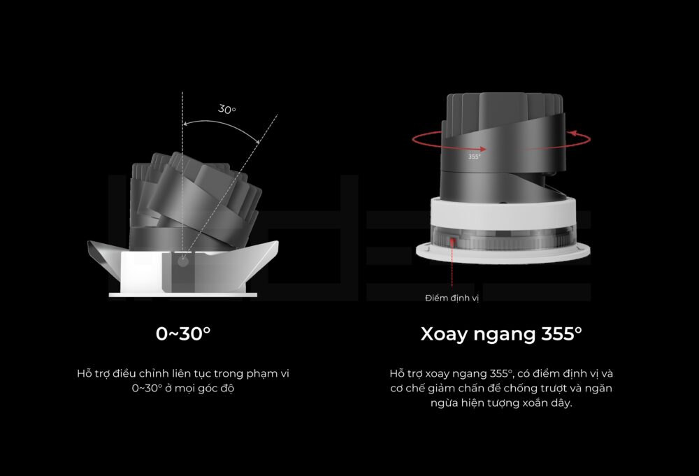Đèn LED âm trần DN104B Ledee có khả năng xoay ngang 355 độ