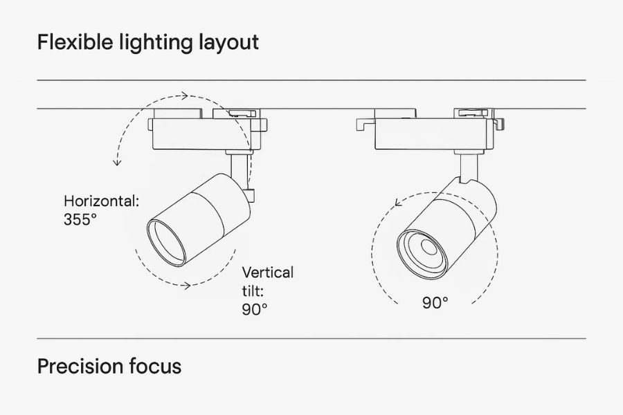 Đèn LED rọi LEDEE ST340-W gắn thanh ray T2 10 Đèn LED spotlight chiếu rọi ray ST340-W Ledee xoay chỉnh góc chiếu linh hoạt