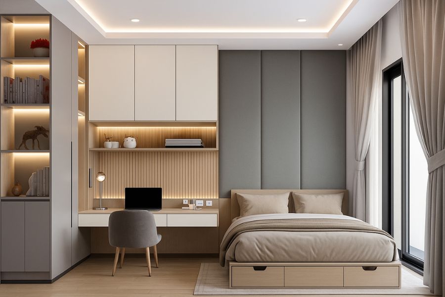 Chiếu sáng phòng ngủ đúng chuẩn là sự phối hợp hài hòa của nhiều lớp ánh sáng