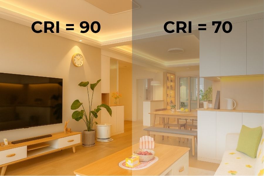 Sự khác nhau của không gian sử dụng ánh sáng CRI thấp và không gian sử dụng ánh sáng có CRI cao