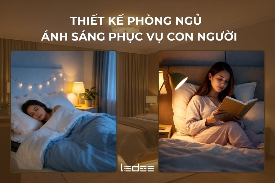 Thiết kế hệ thống đèn phòng ngủ nhỏ và to khác nhau như nào? 2 Thiết kế chiếu sáng phòng ngủ tập trung vào cảm xúc và nhịp sinh học của con người, ưu tiên sự thư giãn và nghỉ ngơi tự nhiên.
