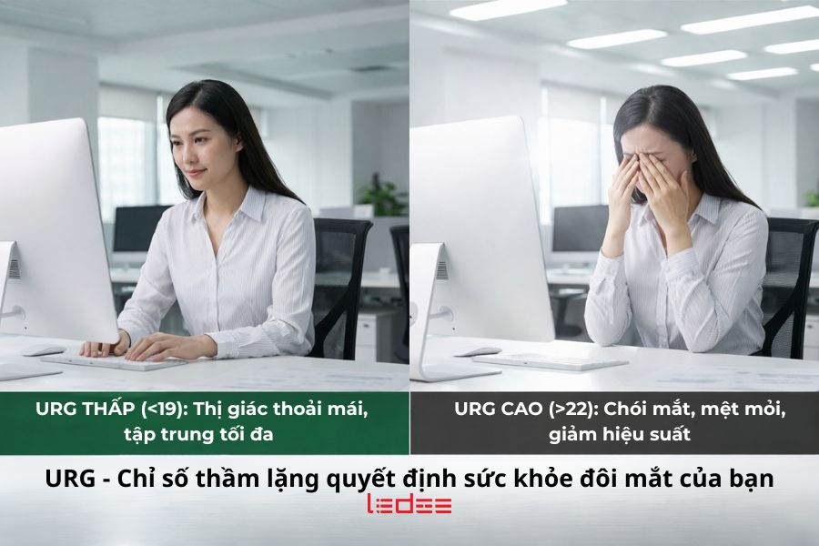 CRI, CCT và UGR – Bộ 3 chỉ số quyết định ánh sáng chuẩn cho công trình kiến trúc nội thất 6 UGR là chỉ số chống chói, quyết định mức độ thoải mái cho mắt; UGR càng thấp, ánh sáng càng dễ chịu và phù hợp sử dụng lâu dài.