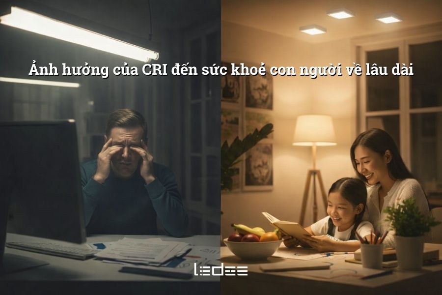 Ảnh hưởng của CRI đến vật liệu và thị giác, sức khoẻ của con người 6 Độ hoàn màu cao giúp ánh sáng thân thiện hơn với sinh lý thị giác và nâng cao chất lượng sống lâu dài.